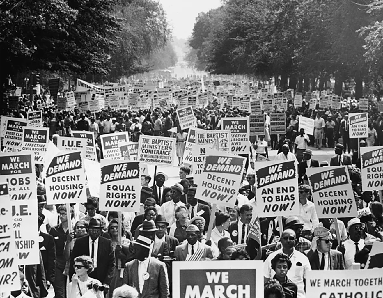 Marchers crossing an Edmund Pettus Bridge photograph recreation